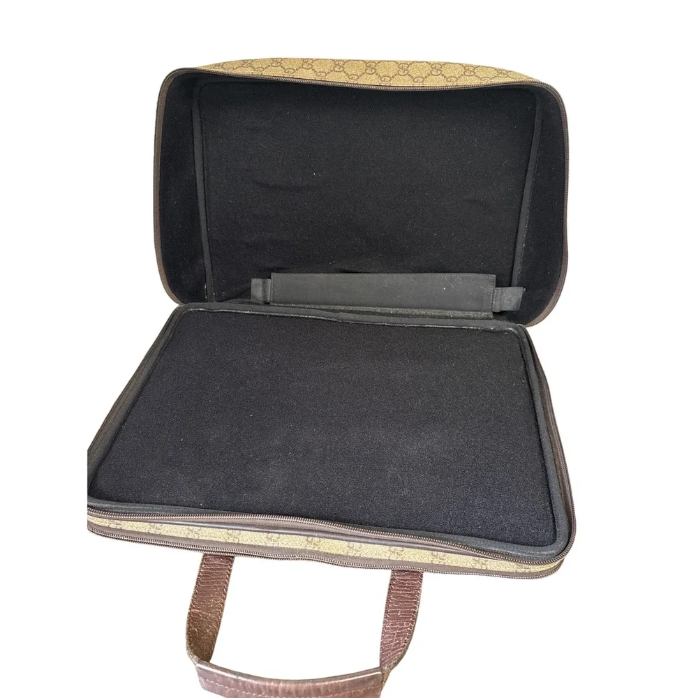 Gucci GG Supreme Briefcase Brown Leather Laptop Bag 28723 486628 Vintage